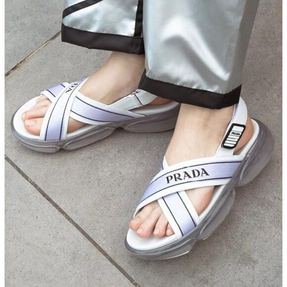 PRADA Cloudburst White Strappy 'Prada' Logo Platform Sandals Size EU37.5 - Picture 1 of 15